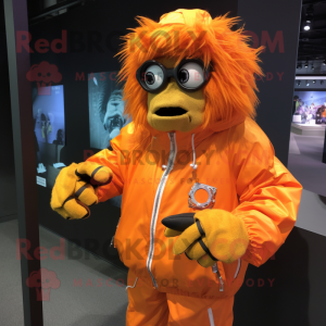 Orange Frankenstein'S Monster mascot costume character dressed with a Windbreaker and Bracelet watches