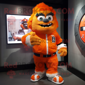 Orange Frankenstein'S Monster mascot costume character dressed with a Windbreaker and Bracelet watches