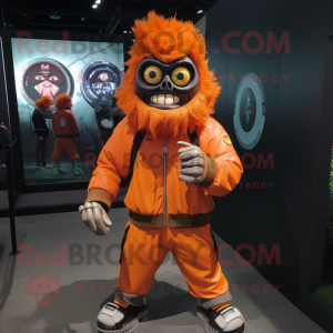 Orange Frankenstein'S Monster mascot costume character dressed with a Windbreaker and Bracelet watches