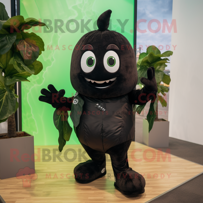 Black Spinach mascot costume character dressed with a T-Shirt and Foot pads Black Spinach mascot costume character dressed with a T-Shirt and Foot pads