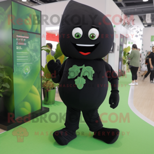 Black Spinach mascot costume character dressed with a T-Shirt and Foot pads
