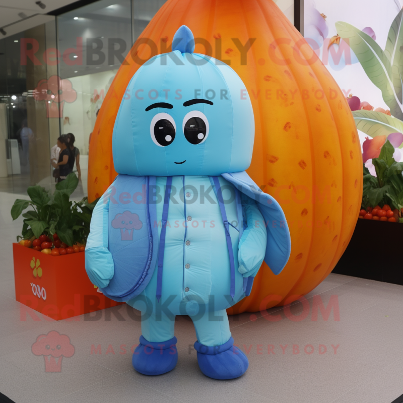 Sky Blue Melon mascot costume character dressed with a Windbreaker and Scarves Sky Blue Melon mascot costume character dressed with a Windbreaker and Scarves