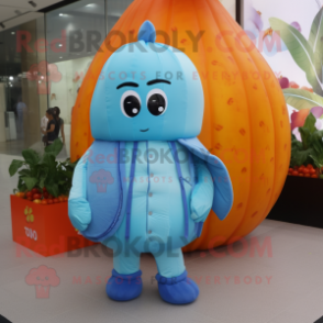 Sky Blue Melon mascot costume character dressed with a Windbreaker and Scarves