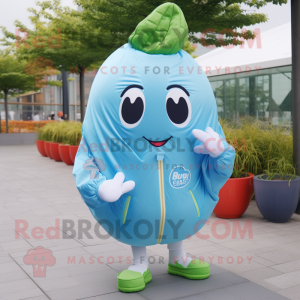 Sky Blue Melon mascot costume character dressed with a Windbreaker and Scarves