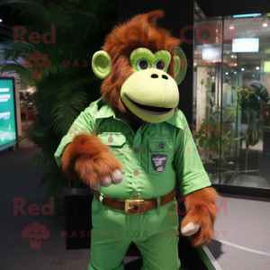 Green Orangutan mascot costume character dressed with a Button-Up Shirt and Cummerbunds