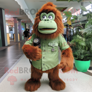 Green Orangutan mascot costume character dressed with a Button-Up Shirt and Cummerbunds