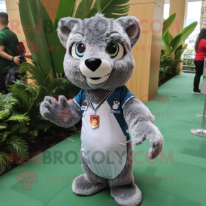 Silver Jaguarundi mascot costume character dressed with a Polo Tee and Keychains