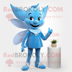 Blue Tooth Fairy mascot costume character dressed with a Playsuit and Shoe laces