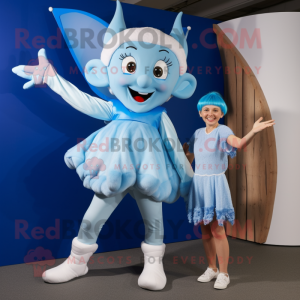 Blue Tooth Fairy mascot costume character dressed with a Playsuit and Shoe laces