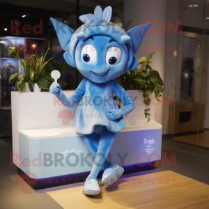 Blue Tooth Fairy mascot costume character dressed with a Playsuit and Shoe laces
