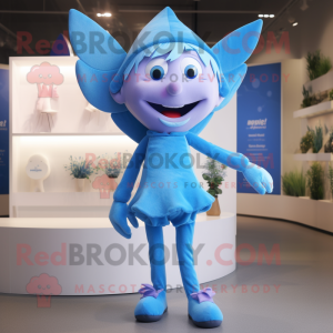 Blue Tooth Fairy mascot costume character dressed with a Playsuit and Shoe laces