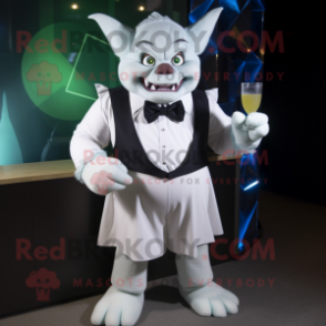 White Ogre mascot costume character dressed with a Cocktail Dress and Bow ties