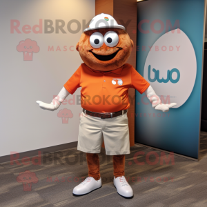 Rust Golf Ball mascot costume character dressed with a V-Neck Tee and Ties