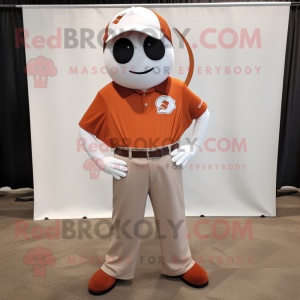 Rust Golf Ball mascot costume character dressed with a V-Neck Tee and Ties