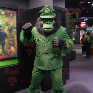 Green Gorilla mascot costume character dressed with a Suit Jacket and Berets