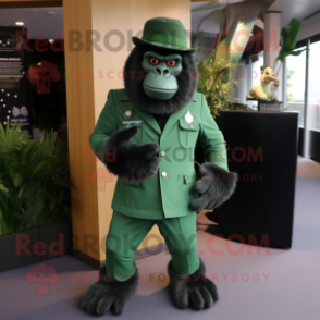 Green Gorilla mascot costume character dressed with a Suit Jacket and Berets