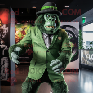 Green Gorilla mascot costume character dressed with a Suit Jacket and Berets