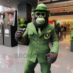 Green Gorilla mascot costume character dressed with a Suit Jacket and Berets