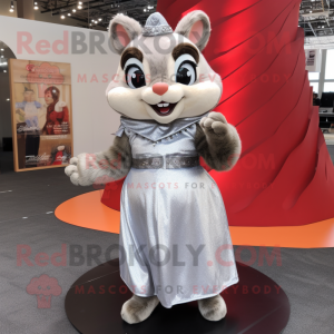 Silver Chipmunk mascot costume character dressed with a Maxi Skirt and Rings