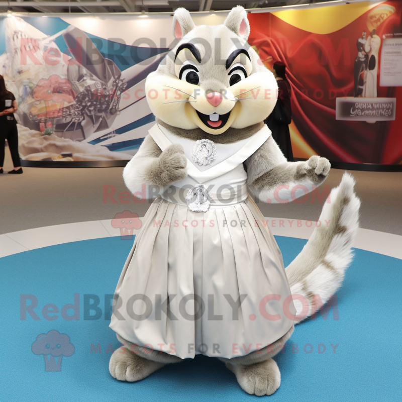 Silver Chipmunk mascot costume character dressed with a Maxi Skirt and Rings