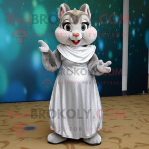 Silver Chipmunk mascot costume character dressed with a Maxi Skirt and Rings