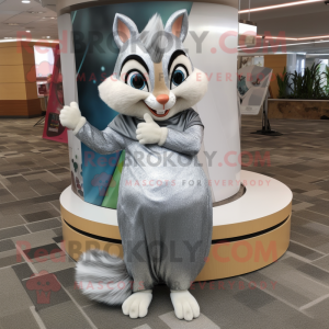 Silver Chipmunk mascot costume character dressed with a Maxi Skirt and Rings