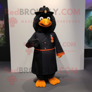 Black Mandarin mascot costume character dressed with a Suit Jacket and Brooches