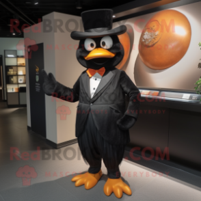 Black Mandarin mascot costume character dressed with a Suit Jacket and Brooches