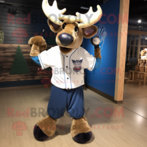 Blue Moose mascot costume character dressed with a Baseball Tee and Hair clips