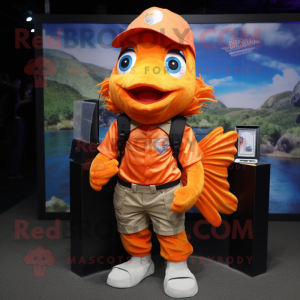 Orange Betta Fish mascot costume character dressed with a Cargo Shorts and Bracelets