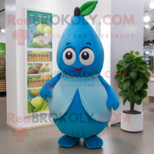 Blue Pear mascot costume character dressed with a Turtleneck and Headbands