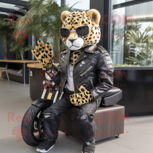 nan Leopard mascot costume character dressed with a Biker Jacket and Watches