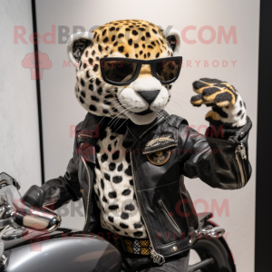 nan Leopard mascot costume character dressed with a Biker Jacket and Watches