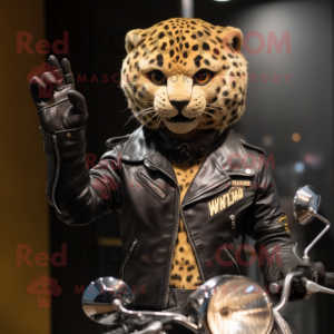 nan Leopard mascot costume character dressed with a Biker Jacket and Watches