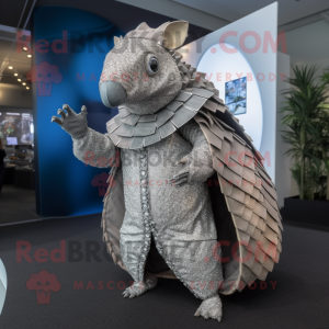 Silver Armadillo mascot costume character dressed with a Wrap Dress and Rings