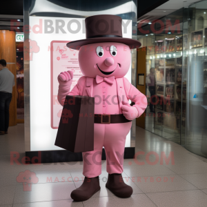 Pink Chocolate Bar mascot costume character dressed with a Trousers and Hats