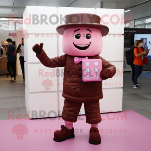 Pink Chocolate Bar mascot costume character dressed with a Trousers and Hats