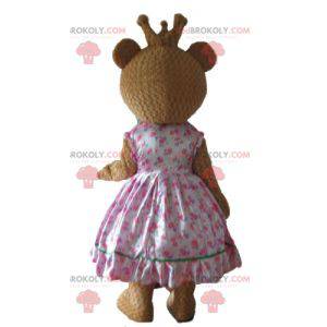 Bear mascot in pink princess dress with a crown - Redbrokoly.com