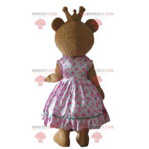 Bear mascotte in roze prinsessenjurk met een kroon -