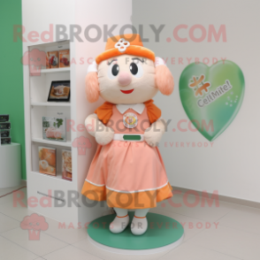 Peach Celtic Cross mascot costume character dressed with a Mini Skirt and Brooches