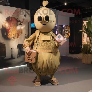 Tan Grenade mascot costume character dressed with a Culottes and Clutch bags