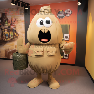 Tan Grenade mascot costume character dressed with a Culottes and Clutch bags