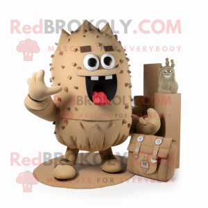Tan Grenade mascot costume character dressed with a Culottes and Clutch bags
