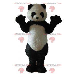 Zwart-witte panda mascotte allemaal harig - Redbrokoly.com