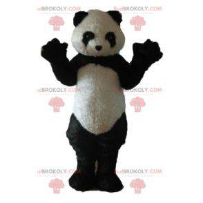 Mascotte de panda noir et blanc tout poilu - Redbrokoly.com