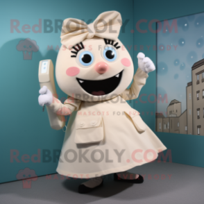 Cream Phone mascot costume character dressed with a Skirt and Suspenders