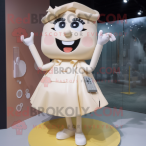 Cream Phone mascot costume character dressed with a Skirt and Suspenders