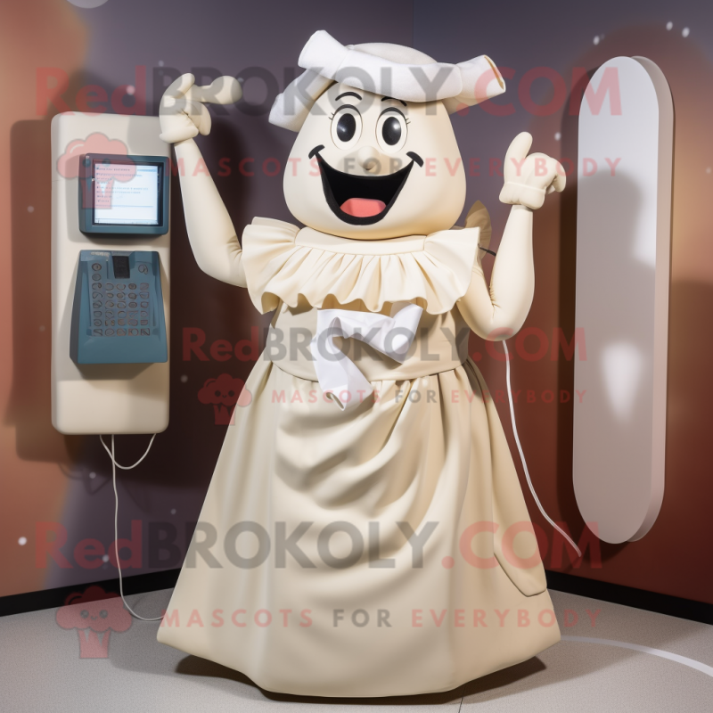 Cream Phone mascot costume character dressed with a Skirt and Suspenders Cream Phone mascot costume character dressed with a Skirt and Suspenders