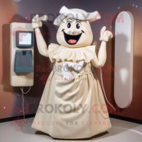 Cream Phone mascot costume character dressed with a Skirt and Suspenders