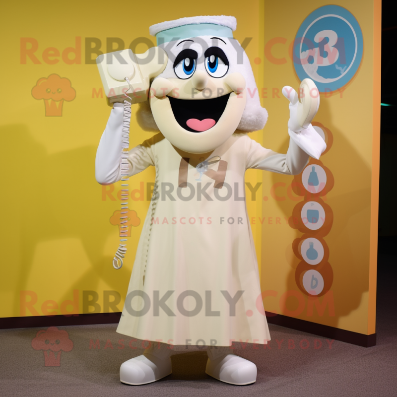Cream Phone mascot costume character dressed with a Skirt and Suspenders Cream Phone mascot costume character dressed with a Skirt and Suspenders